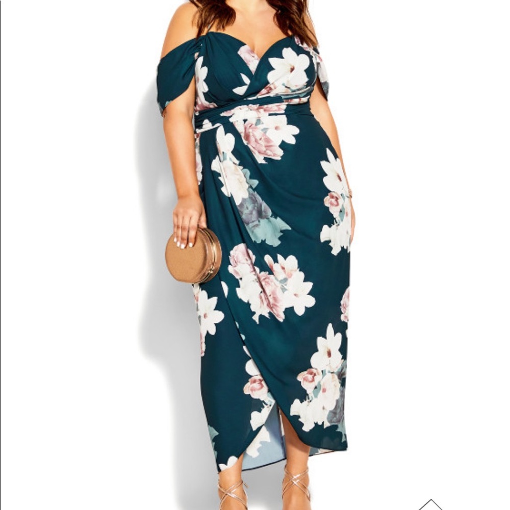 City chic Emerald Floral Dress